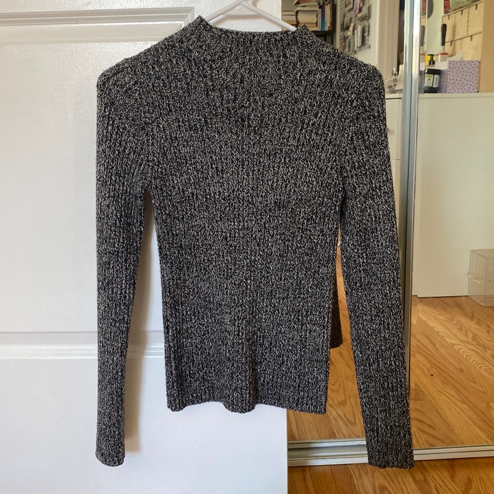 Black and white mock wool blend neck sweater